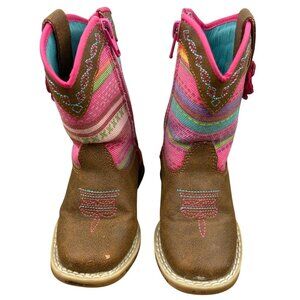 Twister Girls Toddler Size 5 Western Cowgirl Boots With Striped Pattern Flower